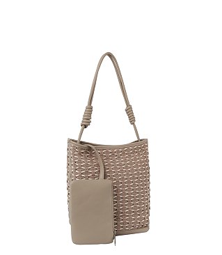 2 In 1 Pattern Woven Tote With Matching Pouch