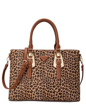 Leopard Buckle Top Handle Satchel 3-in-1 Set