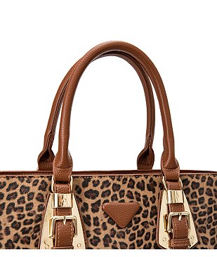 Leopard Buckle Top Handle Satchel 3-in-1 Set