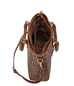 Leopard Buckle Top Handle Satchel 3-in-1 Set