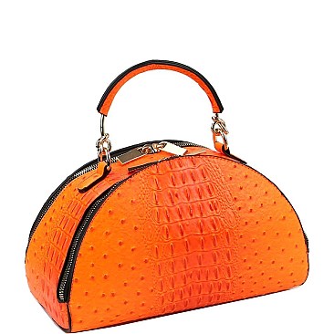 2-Way Neon Ostrich Print Medium Half-Moon Satchel