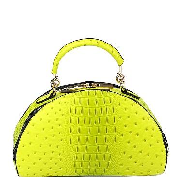 2-Way Neon Ostrich Print Medium Half-Moon Satchel