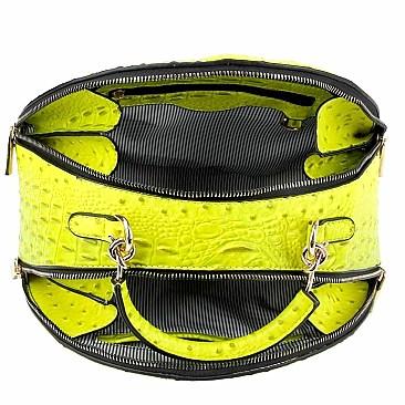 2-Way Neon Ostrich Print Medium Half-Moon Satchel