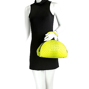 2-Way Neon Ostrich Print Medium Half-Moon Satchel