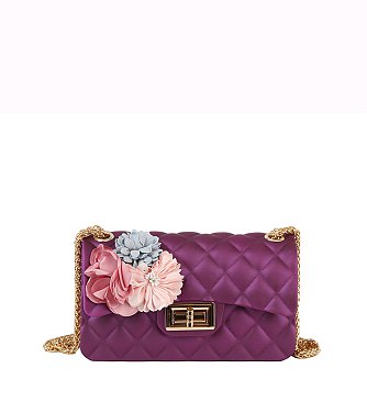 3D Flower Quilt Embossed Jelly Candy Classic Shoulder Bag