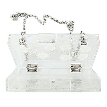 Flower Printed Acrylic See Thru Boxy Crossbody Clutch