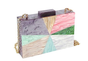 Multi Acrylic Patchwork Evening Bag Clutch