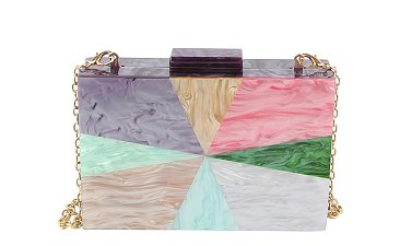 Multi Acrylic Patchwork Evening Bag Clutch