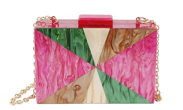 Multi Acrylic Patchwork Evening Bag Clutch