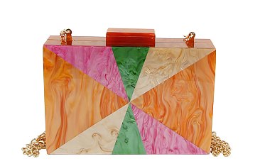 Multi Acrylic Patchwork Evening Bag Clutch