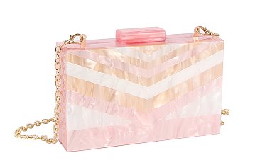 Multi Chevron Acrylic Evening Bag Clutch