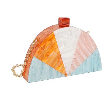 Multi Acrylic Patchwork Half Moon Evening Bag Clutch