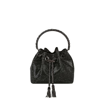 Allover Rhinestone Drawstring Satchel