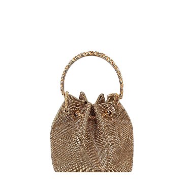 Allover Rhinestone Drawstring Satchel