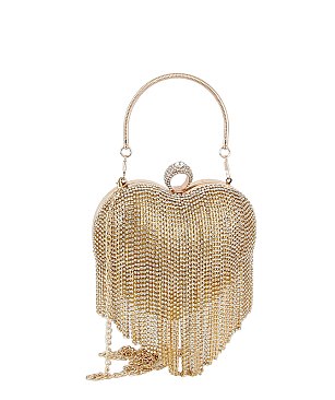 Heart Rhinestone Fringe Clutch Evening Bag