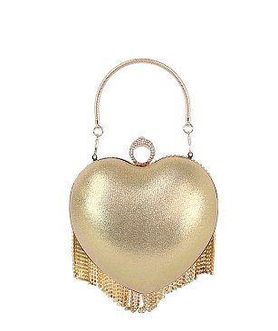 Heart Rhinestone Fringe Clutch Evening Bag