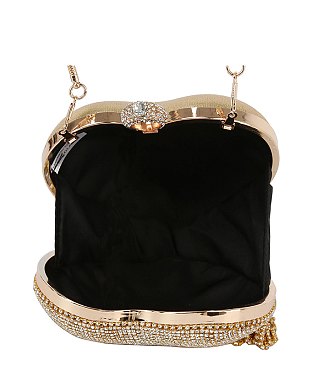 Heart Rhinestone Fringe Clutch Evening Bag