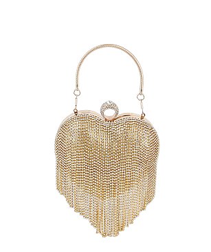 Heart Rhinestone Fringe Clutch Evening Bag