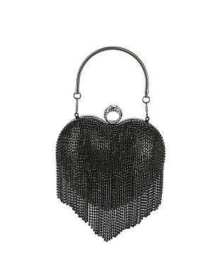 Heart Rhinestone Fringe Clutch Evening Bag