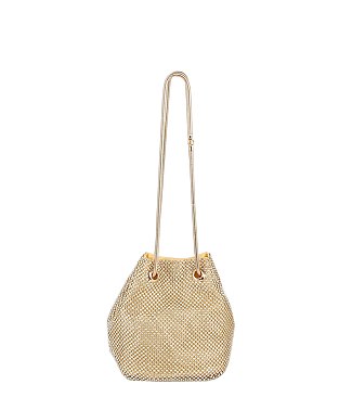 Rhinestone Mesh Bucket Shoulder Bag