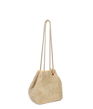 Rhinestone Mesh Bucket Shoulder Bag