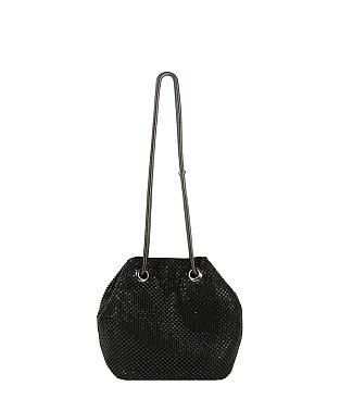 Rhinestone Mesh Bucket Shoulder Bag