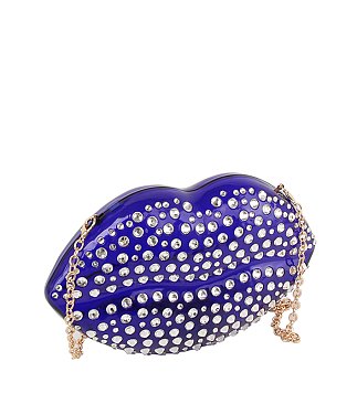 Rhinestone Lips Semi Transparent Clutch Crossbody Bag