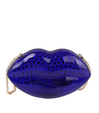 Rhinestone Lips Semi Transparent Clutch Crossbody Bag