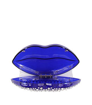 Rhinestone Lips Semi Transparent Clutch Crossbody Bag