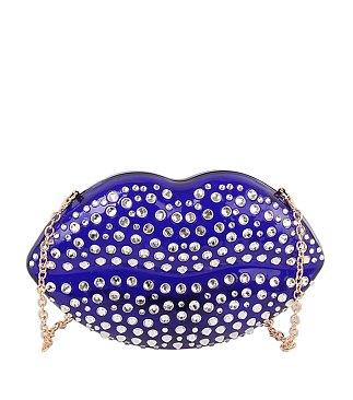 Rhinestone Lips Semi Transparent Clutch Crossbody Bag