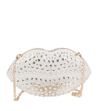 Rhinestone Lips Semi Transparent Clutch Crossbody Bag