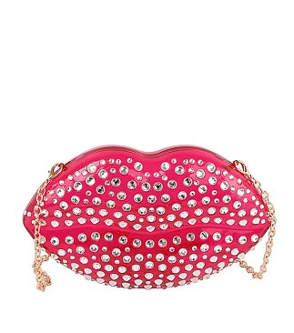 Rhinestone Lips Semi Transparent Clutch Crossbody Bag