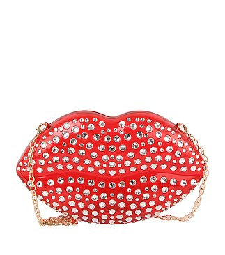 Rhinestone Lips Semi Transparent Clutch Crossbody Bag