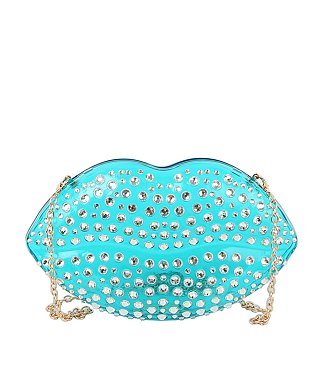 Rhinestone Lips Semi Transparent Clutch Crossbody Bag