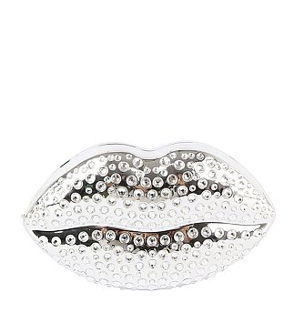 Rhinestone Metallic Lips Clutch Crossbody Bag