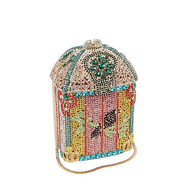 Rhinestone Bird Cage Clutch Evening Bag