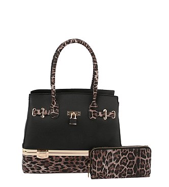 Leopard Colorblock Padlock 2-in-1 Satchel