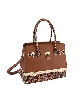 Leopard Colorblock Padlock 2-in-1 Satchel