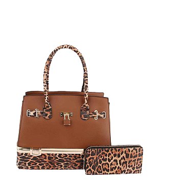 Leopard Colorblock Padlock 2-in-1 Satchel