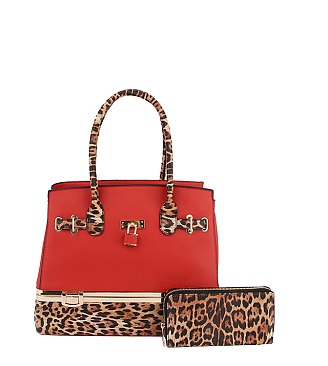 Leopard Colorblock Padlock 2-in-1 Satchel