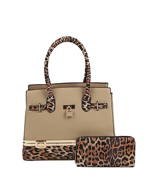 Leopard Colorblock Padlock 2-in-1 Satchel