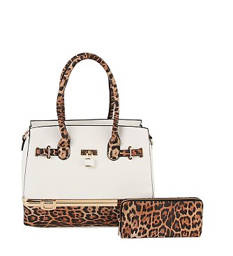 Leopard Colorblock Padlock 2-in-1 Satchel