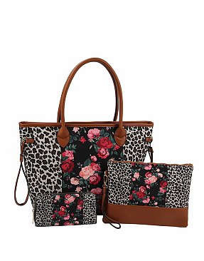 Leopard Cow Animal Flower Printed Canvas 3-in-1 Shopper