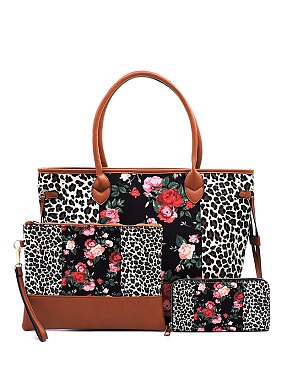 Leopard Cow Animal Flower Printed Canvas 3-in-1 Shopper