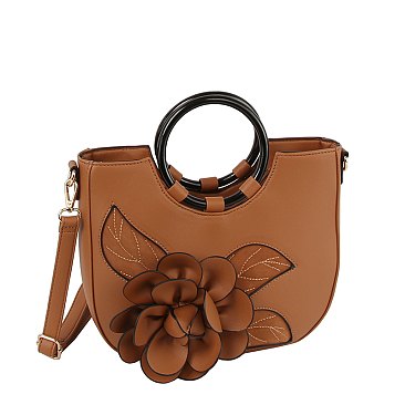 3D Flower Round Top Handle Satchel