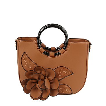 3D Flower Round Top Handle Satchel