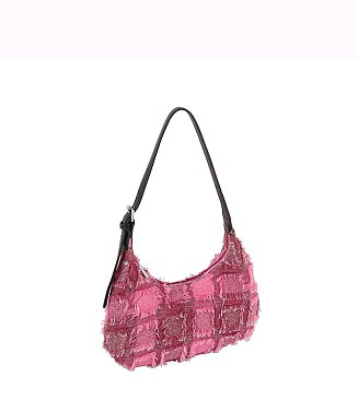 Fringe Flower Plaid Shoulder Bag