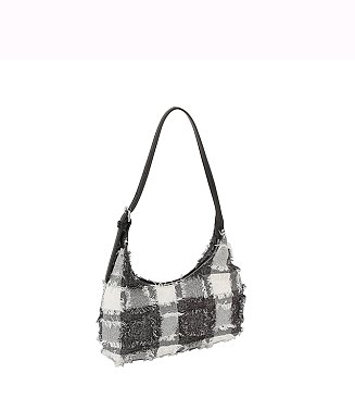 Fringe Flower Plaid Shoulder Bag