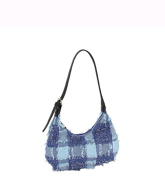 Fringe Flower Plaid Shoulder Bag