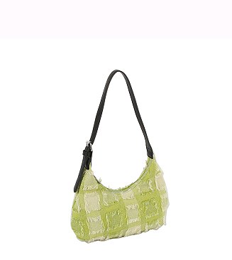 Fringe Flower Plaid Shoulder Bag